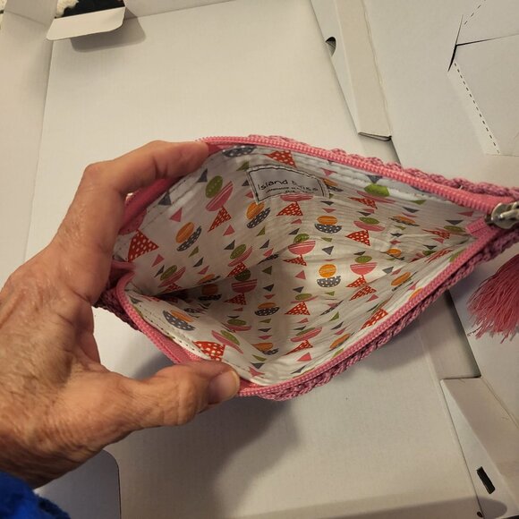 ISLAND BLISS HANDMADE IN GREECE CROCHET PINK EVIL EYE PURSE Clutch With Tassel - Picture 3 of 7